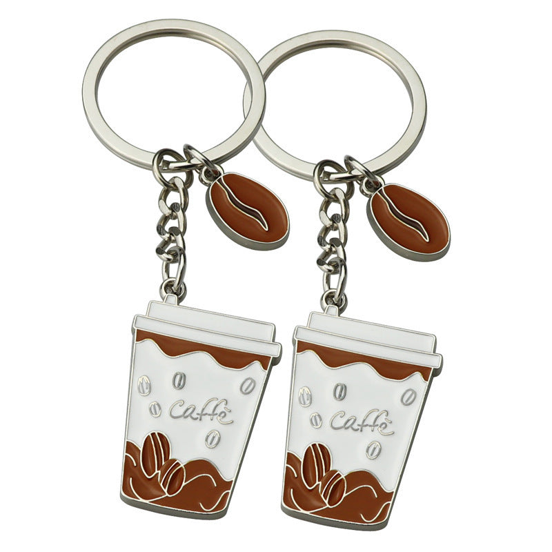 Wholesale Creative Coffee Cup Flat Metal Keychain